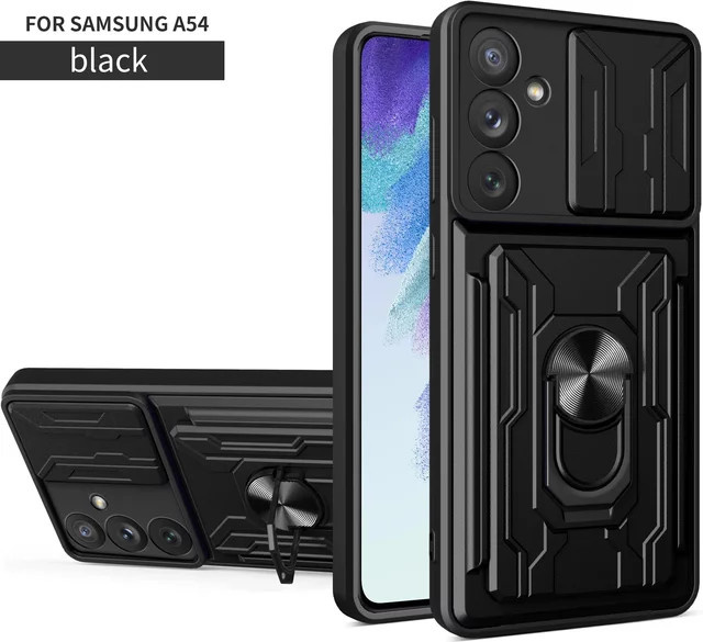 Stoßfeste magnetische Hülle mit Kartentasche und Standfunktion für Samsung Galaxy A-Serie (A06 A16 A15 A25 A35 A55 A14 A34 A54 A33 A53 A73 5G) in Schwarz oder Gold - Bild 1