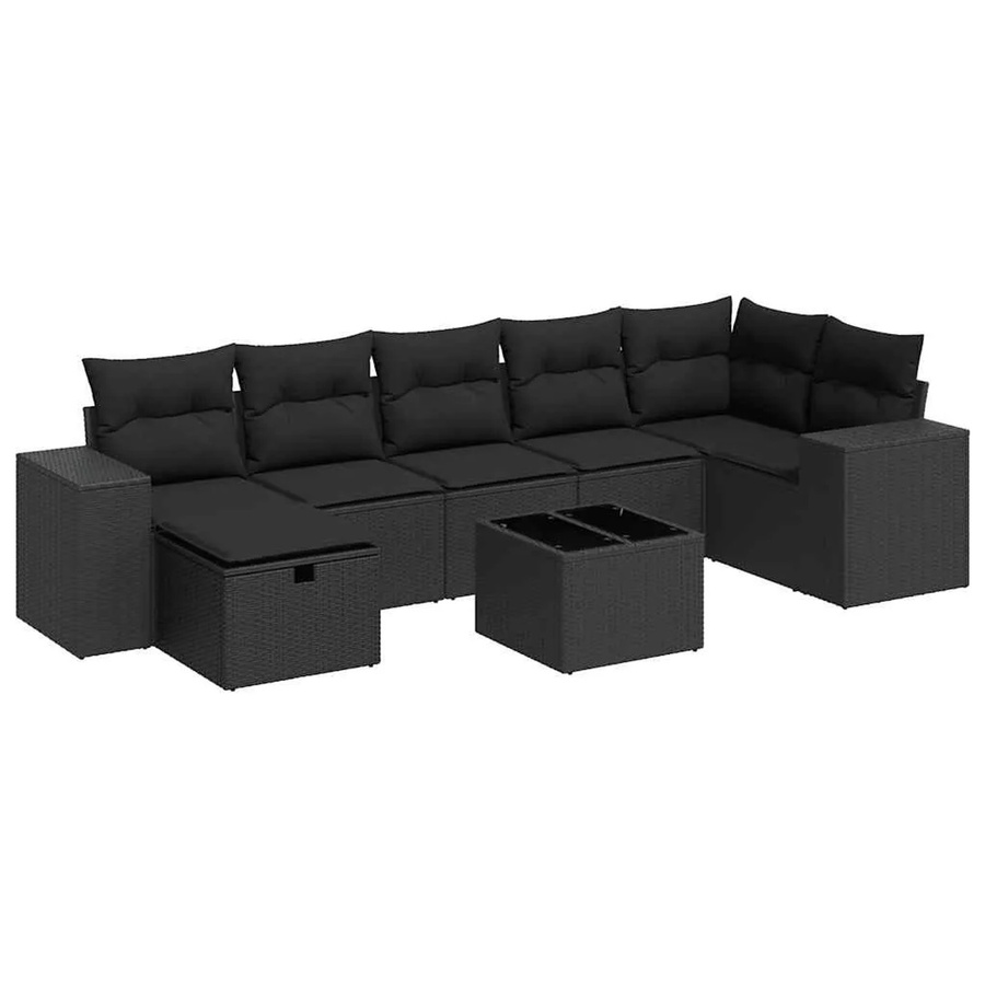 vidaXL 8-teilige Garten-Sofagarnitur aus Poly-Rattan mit Kissen in Schwarz - Bild 2