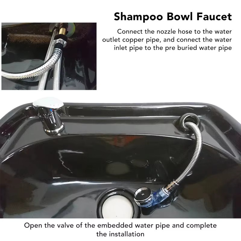 Salon-Shampoo-Waschbecken-Armatur-Set aus Zinklegierung in Silber mit Warm- und Kaltwasserhahn, geflochtenem Schlauch und Sprinkler-Ersatzkit für die Friseur-Haarwäsche - Bild 3