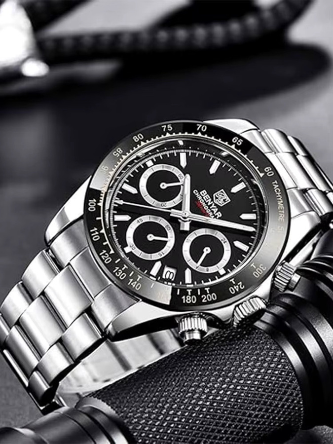 BENYAR Chronograph Armbanduhr, Quarz, Edelstahl, Schwarz, Herren - Bild 7