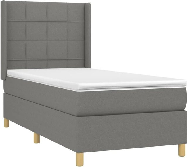 vidaXL Boxspringbett mit Matratze in Dunkelgrau, Hybridbett mit LED-Unterbettbeleuchtung und USB-Ladeport, B/T/H: 100 x 200 x 128 cm - Bild 1