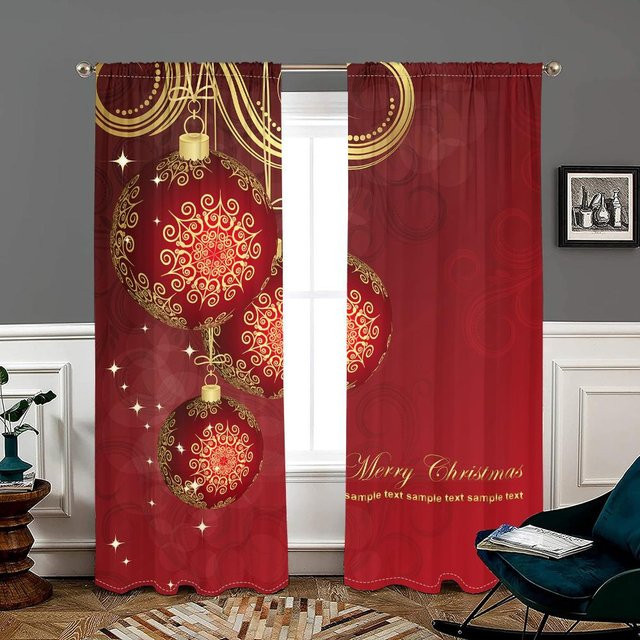 2er-Set Weihnachtskugel-Vorhänge in Rot und Braun mit 30% Verdunkelung, B: 150 cm, H: 166 cm - Bild 1