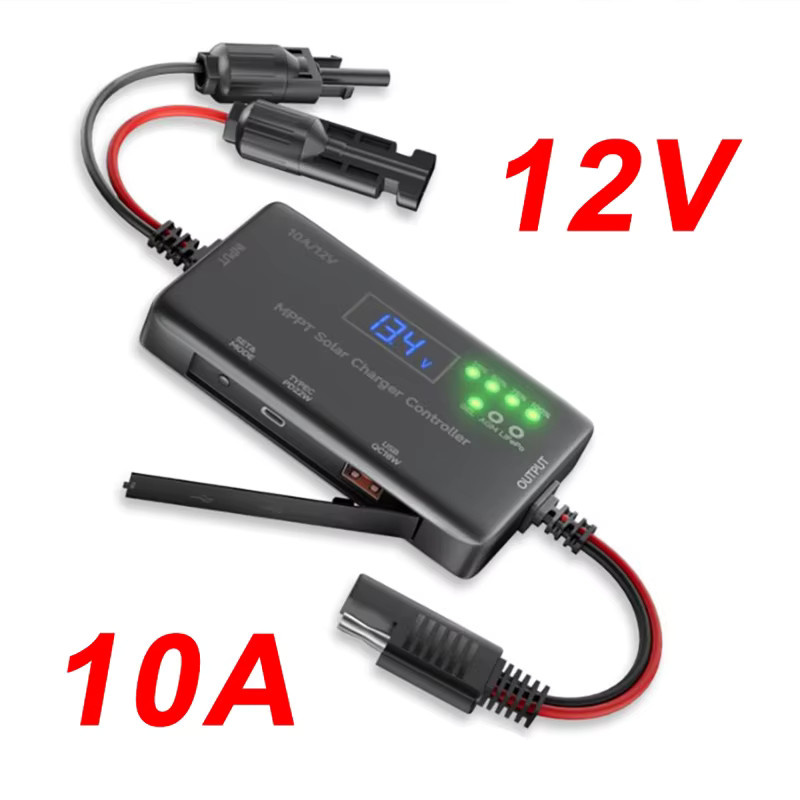 MPPT Solar-Laderegler 10A 12V in Schwarz mit USB-C-Eingang und USB-Ausgang für LiFePO4-Batterien - Bild 2