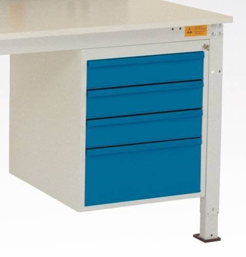 Manuflex LZ4813.9006 ESD-Gehäuse-Unterbau in Silber und Weiß mit 4 Schubfächern, Nutzhöhe: 500 mm, für Tischtiefe: 1000 mm - Bild 1