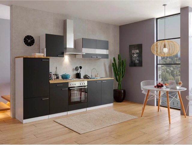 Respekta Küchenzeile in Schwarz-Weiß mit Glastüren und Soft-Close-Funktion, Breite: 270 cm - Bild 1
