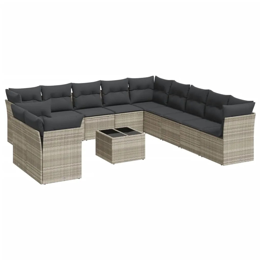 vidaXL 12-teilige Garten-Sofagarnitur aus Polyrattan mit Kissen in Hellgrau - Bild 2