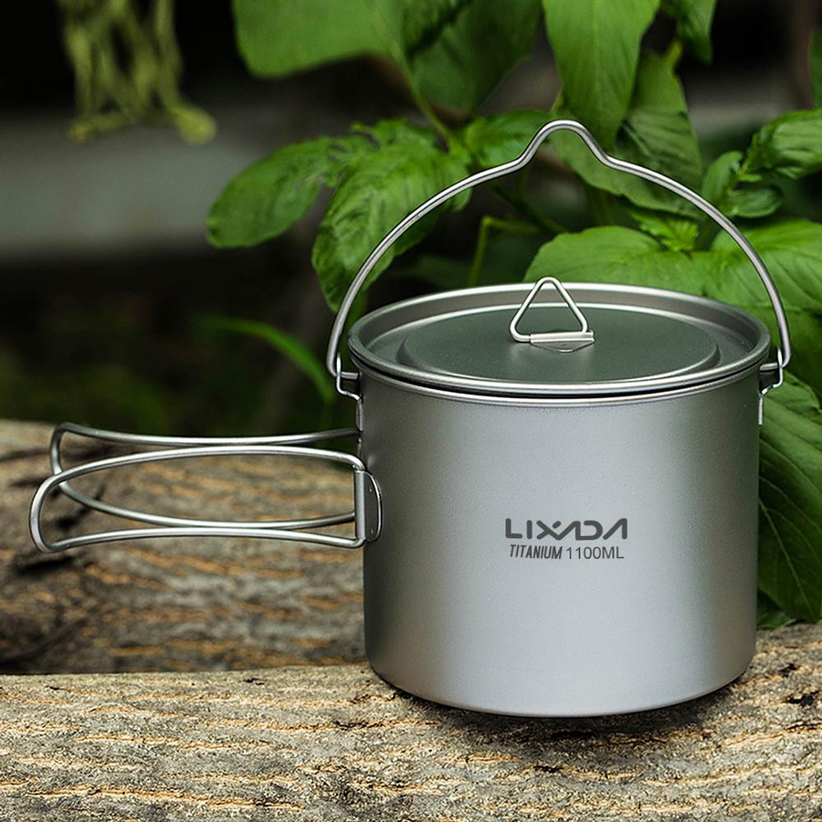 Lixada Titan-Topf mit Deckel und klappbarem Griff, Silber, 1100 ml - Bild 8