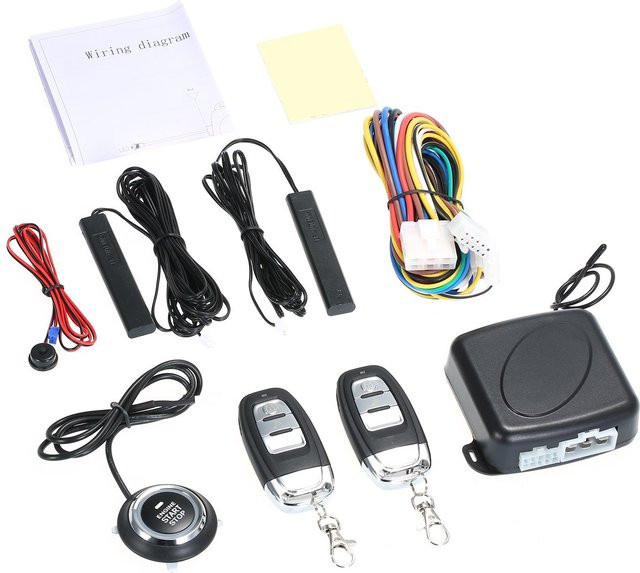 VehicleKit Auto-Alarmsystem mit schlüssellosem Zugang und Druckknopf-Fernstarter in Schwarz - Bild 1
