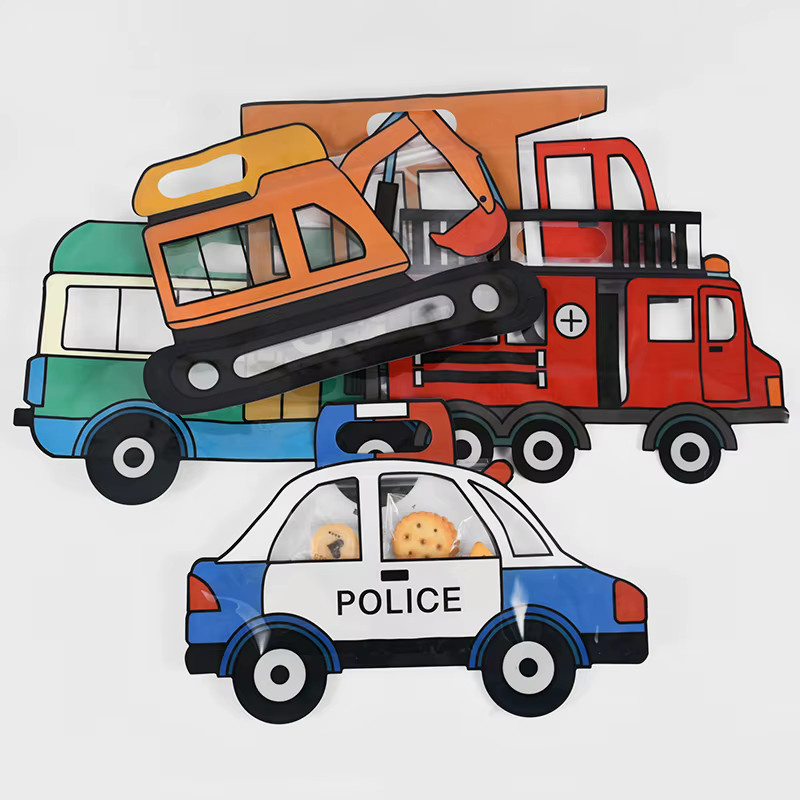 ZQNYCY Geschenkbeutel mit Lkw Bagger Polizei und Baustellen-Motiven für Kindergeburtstage, Mehrfarbig, Kunststoff - Bild 2