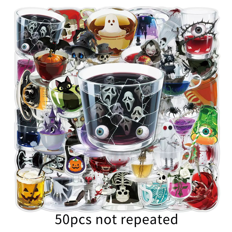 50 Stück transparente Halloween-Horror-Teetassen-Aufkleber aus PET von BulingBulingStickers Store in Multicolour - Bild 2