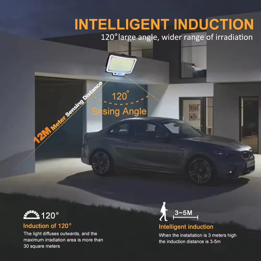 Solar-Außenleuchten mit 318 LED und Fernbedienung, IP65 wasserdichte Solar-Sicherheitsleuchten mit Bewegungssensor und 3 Beleuchtungsmodi, weiß - Bild 5