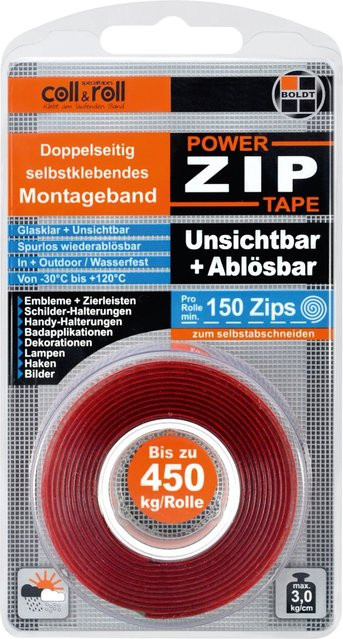 Boldt TurboZip Turbocoll Montageband, transparent, doppelseitig und ablösbar, Länge: 1,5 m - Bild 1