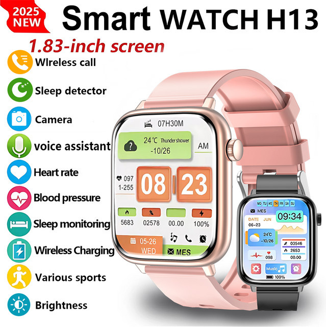 LAXASFIT Smartwatch mit Bluetooth-Anruf, Herzfrequenzüberwachung und Sprachassistent in Schwarz - Bild 1