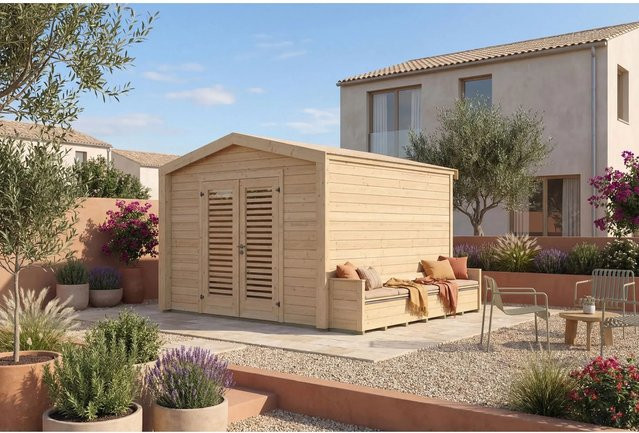 Weka Holz-Gartenhaus Killarney mit Satteldach in Natur, B: 357 cm, T: 313 cm, H: 246 cm - Bild 1