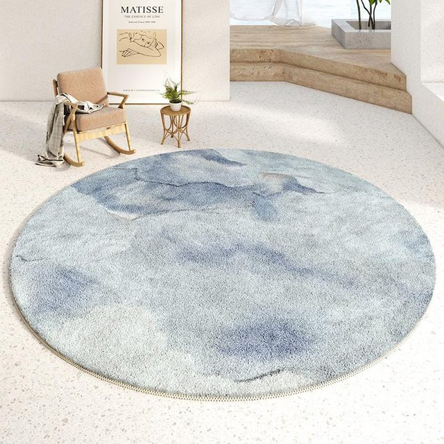 Karpetti Rundteppich Blau mit geometrischem Design, weicher Plüsch-Bodenmatte für Wohnzimmer und Schlafzimmer, Durchmesser: 80 cm - Bild 1