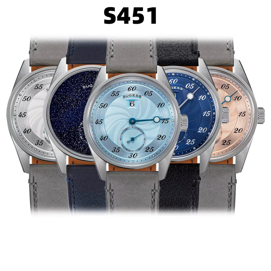 Sugess Armbanduhr Automatik, Edelstahl, Leder, Blau, Herren - Bild 2
