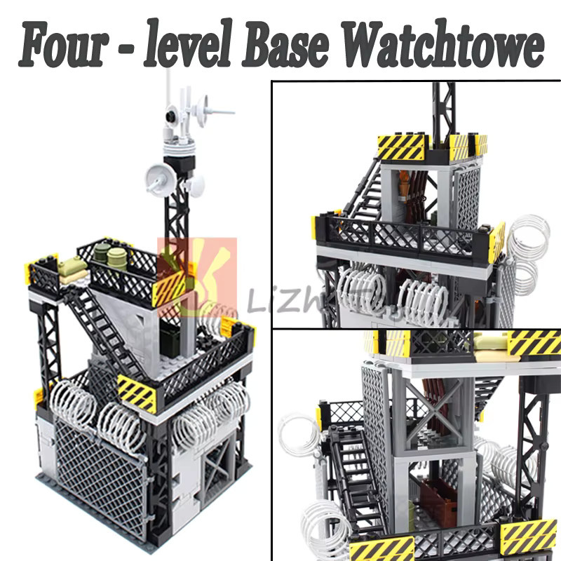 jile MOC Military Wire Mesh Scene Defense Watchtowers Command Bases Signal Towers Army Soldiers Figuren, Bausteine, Grau, Kunststoff - Bild 2