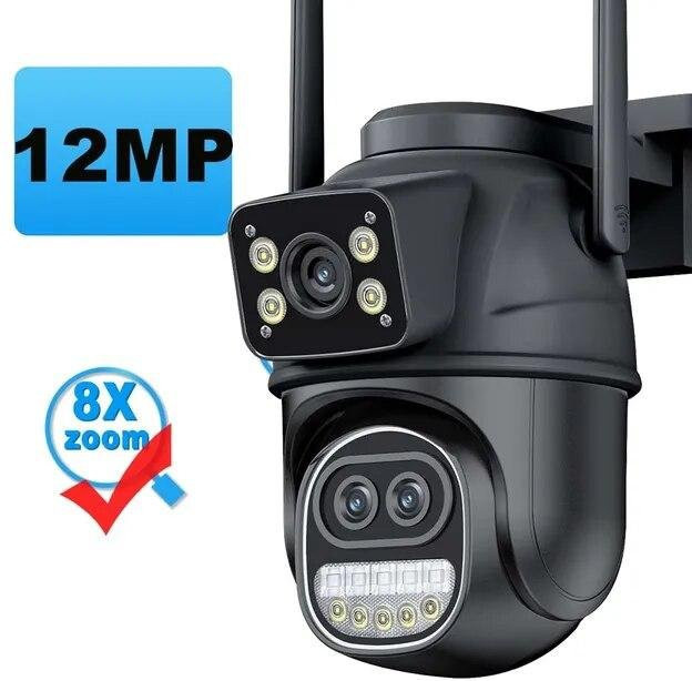 LS VISION WiFi Außenkamera mit 12MP 6K Auflösung, drei Objektiven, Dual-Screen, 8-fachem Zoom und automatischem Tracking in Schwarz, kompatibel mit der iCSee-App - Bild 1