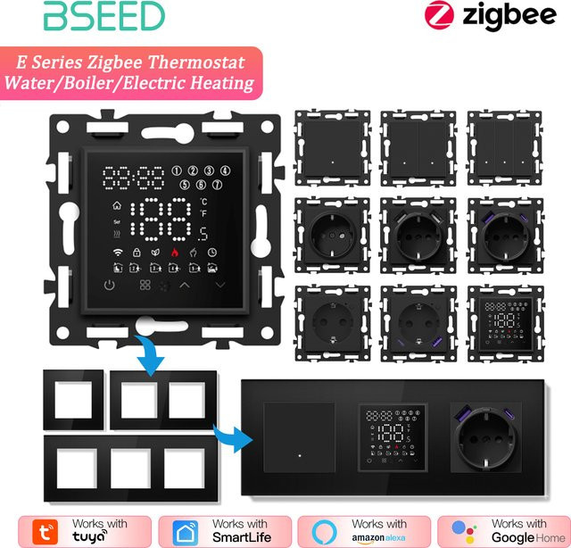 BSEED Zigbee Smart Thermostat mit Glasrahmen für Fußbodenheizung und Boiler, App-Steuerung via Tuya Smart Life, Schwarz - Bild 1