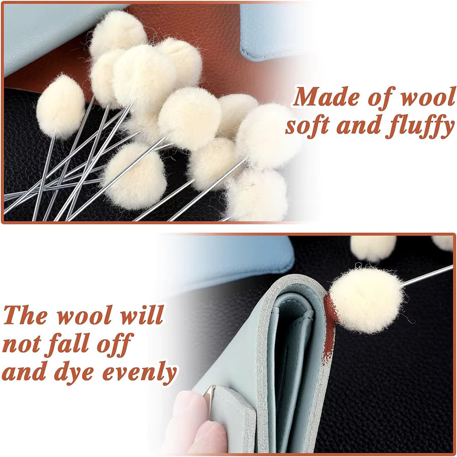 Leder-Färbepinsel mit Wollkugeln und Metallhalterung in Weiß für präzises Färben und Bemalen von Leder - Bild 4