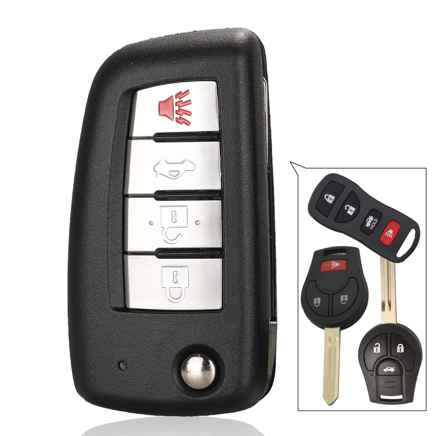 Jingyuqin Flip Fernbedienung Auto Schlüssel mit 4 Tasten in Schwarz für Nissan X-Trail, Tiida, Maxima, Altima, Armada und 350Z (433/315MHz, ID46) - Bild 5