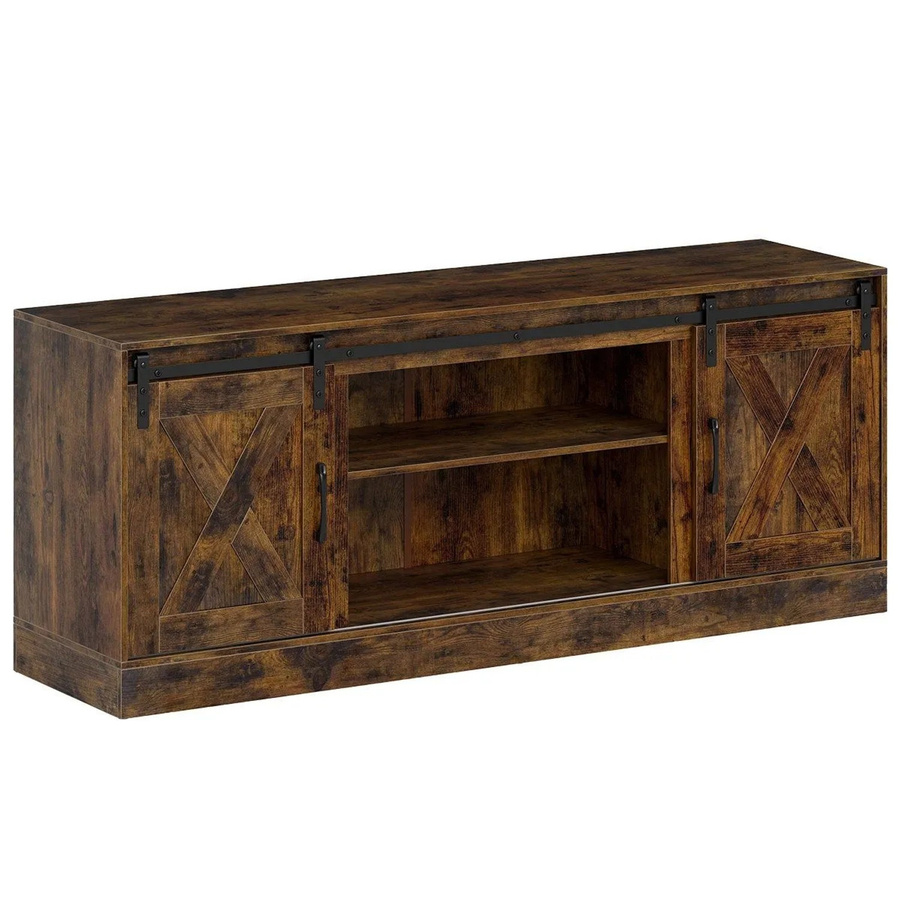 Costway TV-Schrank in Braun mit 2 Schiebetüren und verstellbaren Regalen, B/T/H: 150 x 39 x 60 cm - Bild 2