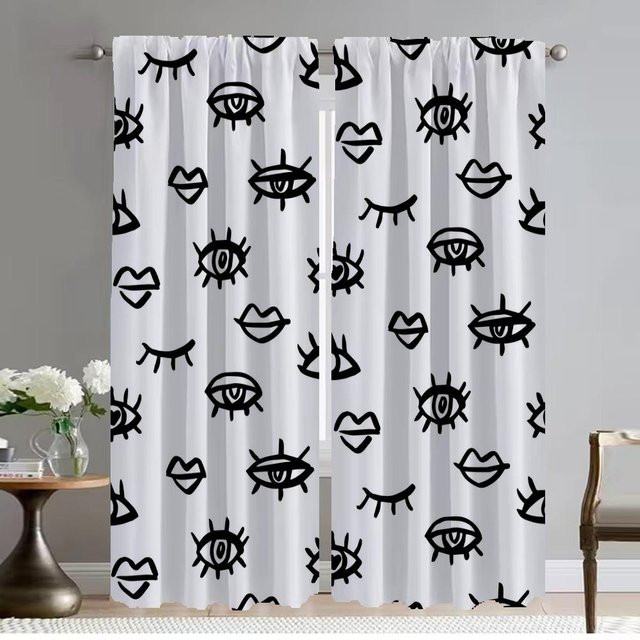 Elegante Raumvorhänge im Wimpern-Design für Wohnzimmer und Schlafzimmer, 2er-Set, Farbe: Weiß, Breite: 50 cm, Höhe: 70 cm - Bild 1