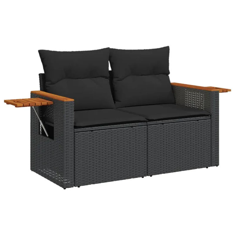 vidaXL 4-tlg Garten-Sofagarnitur aus Polyrattan in Schwarz mit Kissen und Fußhocker - Bild 3