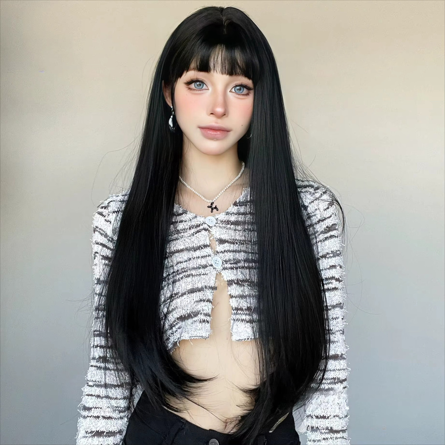 Ashely wigs Perücke, schwarz, lang, glatt, mit Pony, 28 Zoll, Damen - Bild 2