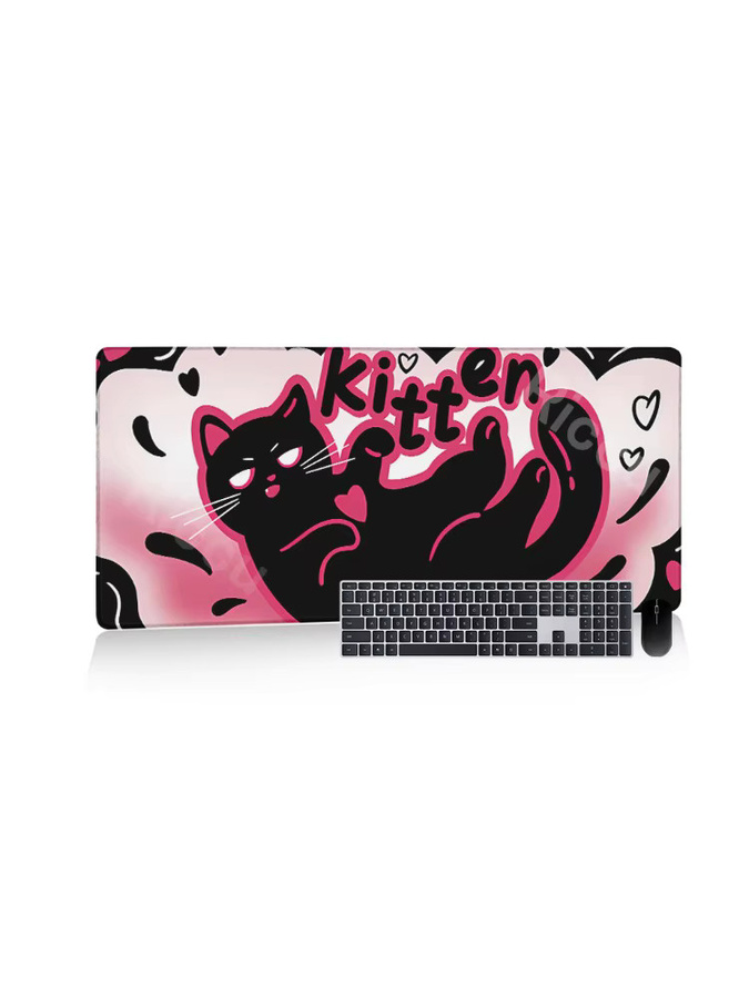 Riccu XXL Mauspad Kawaii Schwarzes Kätzchen als große Tastaturmatte und Tischunterlage für PC und Büro - Bild 4