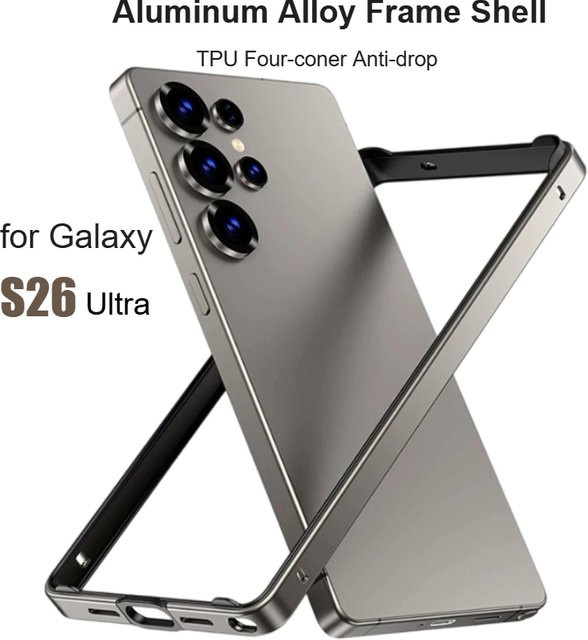Stoßfeste Bare-Machine-Schutzhülle aus Aluminiumlegierung für Samsung S26Ultra S25 S24 Plus mit TPU-Ecken und Wärmeableitung in Silber - Bild 1