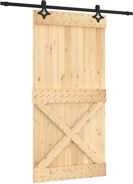 vidaXL Schiebetür aus Massivkiefer in Natur und Schwarz, modern Design aus Holz und Stahl, B: 100 cm, H: 210 cm - Bild 1