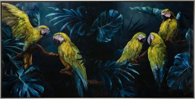 Art Universe Leinwandbild Papageien im blauen Dschungel, modernes Wandbild mit Naturmotiv, B/H: 72 x 142 cm - Bild 1