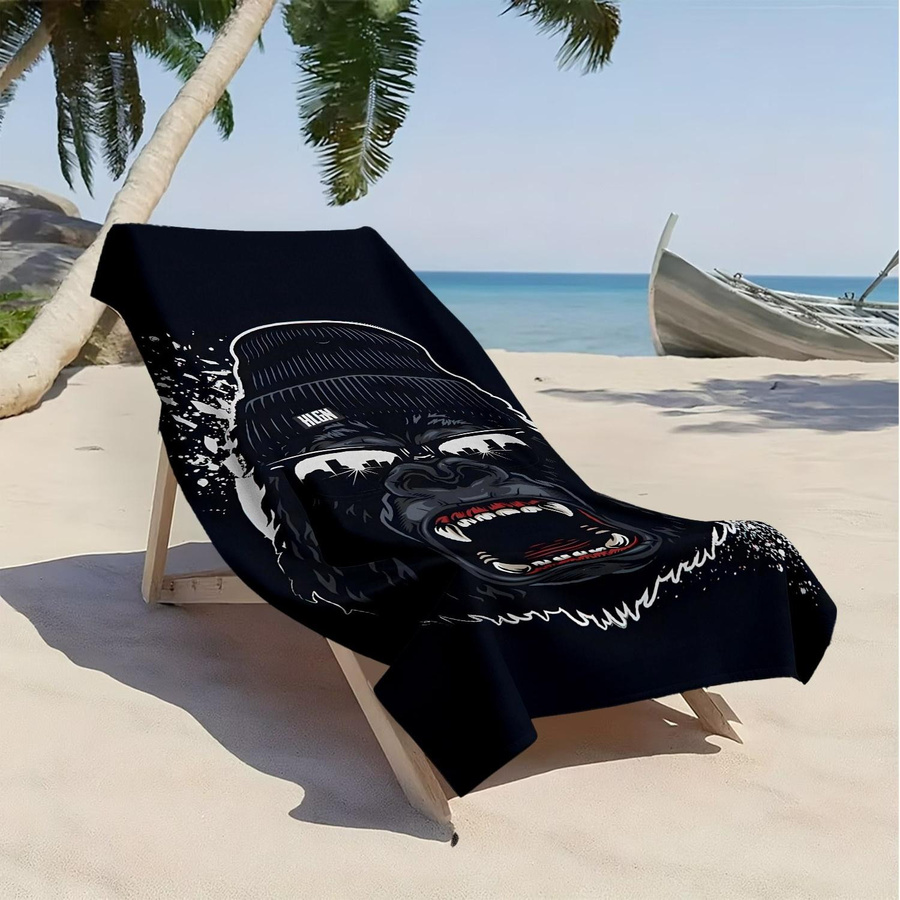 Polyester-Mikrofaser-Strandtuch mit buntem Cartoon-Gorilla-Muster, hochsaugfähig, B: 40 cm, H: 60 cm - Bild 4