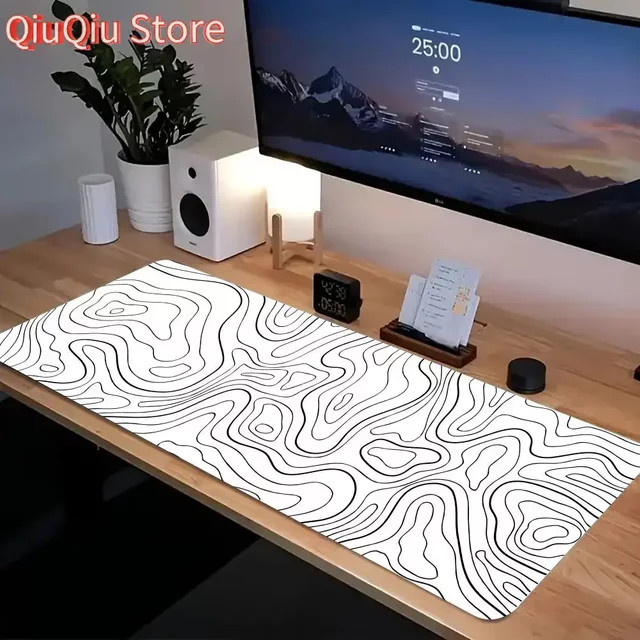 Potdemiel XXL-Schreibtischunterlage mit schwarz-weißem Strata-Flüssigkeits-Design, rutschfestes abstraktes Mauspad mit Lockedge für Gaming und Büro - Bild 1