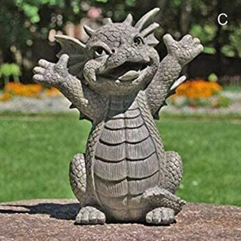 YULIN Drachen-Gartenstatue mit LED-Beleuchtung aus Kunstharz in Grau, Dekorative Meditationsskulptur für Außenhof und Heimdekoration, B/T/H: 16,0 x 10,0 x 11,0 cm - Bild 1
