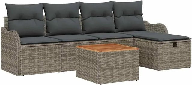 6-teiliges vidaXL Garten-Sofa-Set aus Polyrattan in Grau mit L-Form, Polsterkissen und integriertem Stauraum für Terrasse und Garten - Bild 1
