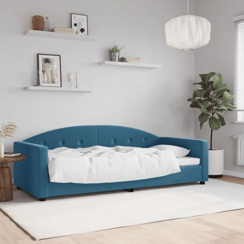Modernes Polsterbett aus Samt und Metall von Vidaxl in Blau, B/T/H: 200 x 90 x 75 cm - Bild 1