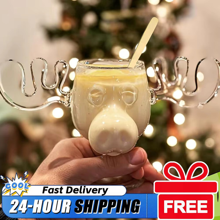 APWIKOGER Weihnachtselch Glas Tasse mit Rentierkopf, transparent, 236 ml - Bild 3