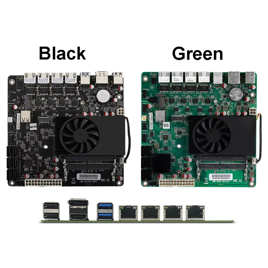 YiHESZ Industrie-Motherboard für NAS mit J4125/N5105 Prozessor, 4x 2.5G I225 Netzwerk, 2 M.2-Steckplätzen, 6x SATA und DisplayPort, Schwarz - Bild 5