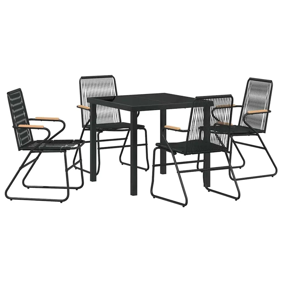 vidaXL Garten Essgruppe 5-teilig aus PVC-Rattan und Stahl in Schwarz mit Einscheibensicherheitsglas, Tisch B: 80 cm, T: 73 cm, H: 80 cm und 4 Stühlen H: 80 cm, B: 80 cm, T: 73 cm - Bild 2