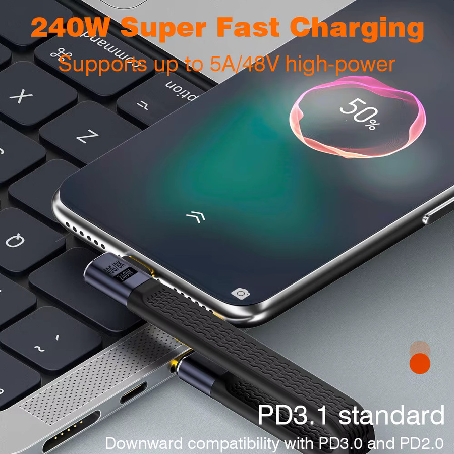 UGOURD USB4 Winkel-Kurzkabel Thunderbolt4 Typ-C Kabel 40Gbps PD240W Schwarz Länge: 13,5 cm - Bild 4