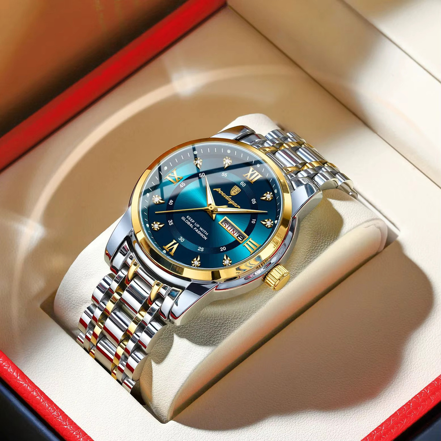 POEDAGAR Armbanduhr Quarz, Edelstahl, Blau, Herren - Bild 2