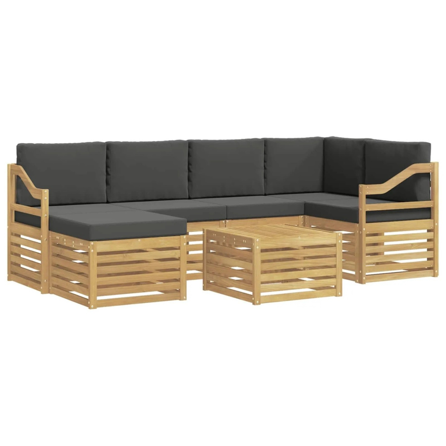 vidaXL Outdoor-Sofagarnitur 7-teilig in L-Form aus Akazienholz mit Polstern in Weiß und Anthrazit - Bild 2