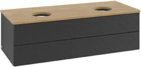 V&B Waschtischunterschrank Antao mit Frontstruktur in Eiche Honig, Blau lackiert, B/T/H: 120 x 36 x 50 cm - Bild 1