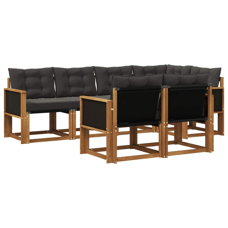 vidaXL Outdoor-Sofagarnitur aus massivem Akazienholz und Textilene mit 7 Kissen in Natur-Schwarz - Bild 2