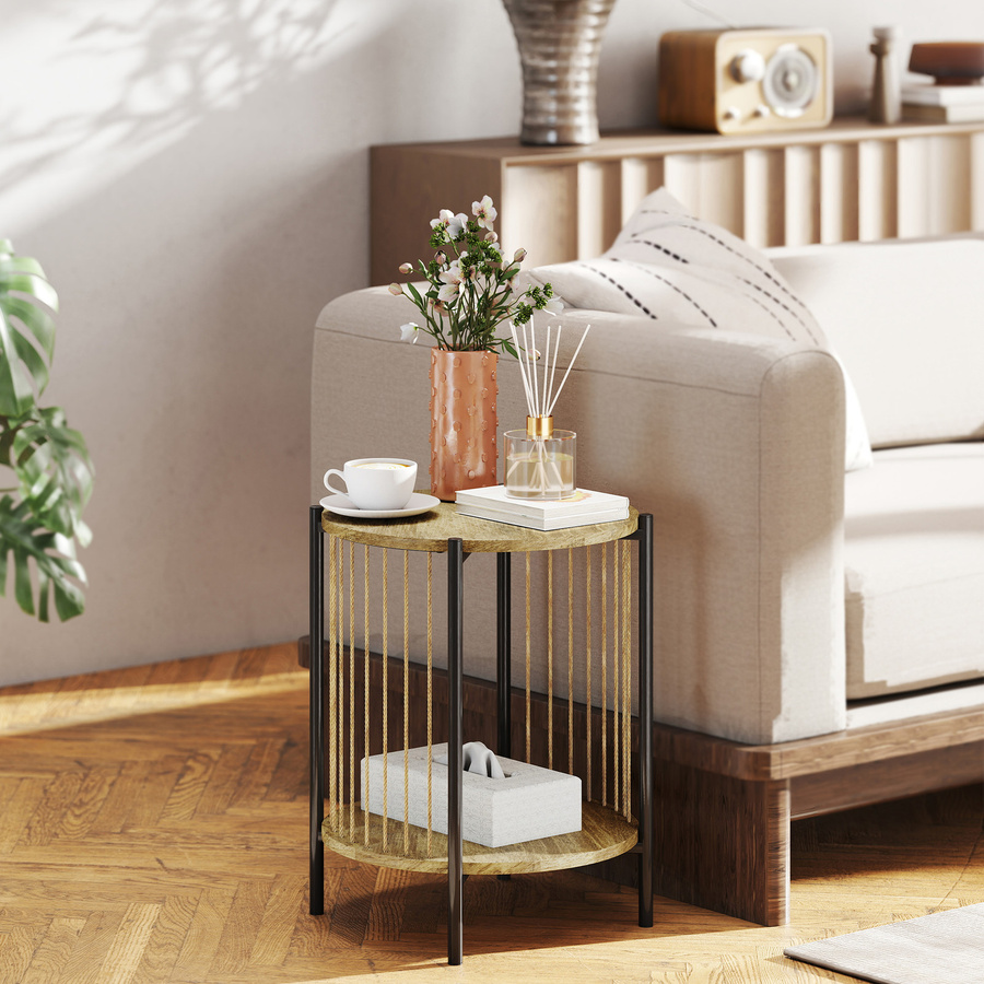 HOMCOM Runder Beistelltisch im Bohemienstil mit 2 Ebenen, Farbe Braun, B/T/H: 43,5 x 43,5 x 51 cm - Bild 2