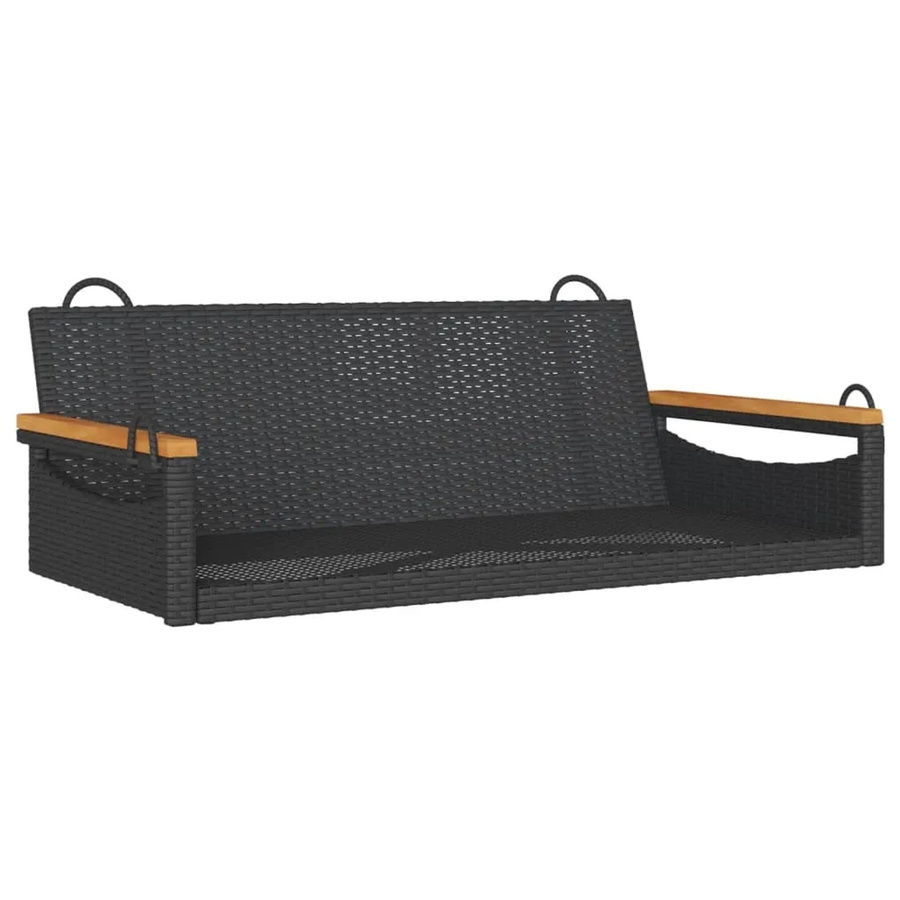 furnicato Hängebank aus Poly Rattan und Akazienholz in Schwarz, B/T/H: 109 x 62 x 40 cm - Bild 2