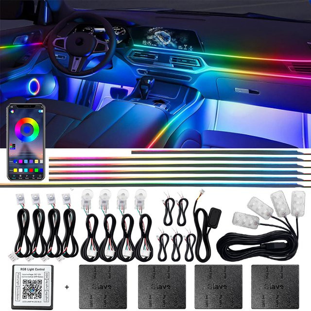 Dual Zone 18 in 1 RGB Symphony Auto Umgebungslicht mit 64 Farben und App-Steuerung, LED-Streifen zur Innenraum-Dekoration in Multicolour - Bild 1