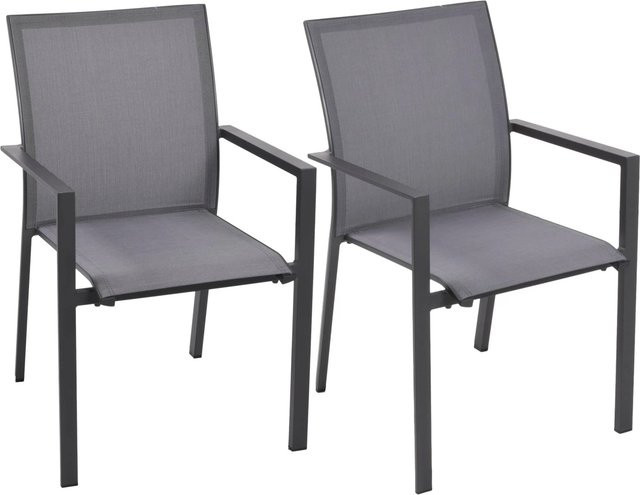 DELUKE Gartenstuhl 2er Set FINN Essstühle aus Aluminium und Textilene in Mittelgrau, stapelbar und wetterfest - Bild 1